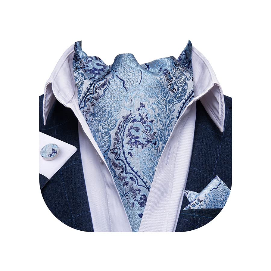 DiBanGu 3PCS Ascot Ties for Men Wedding Jacquard Woven Silk Ascot Cravat for Men Cravat Tie and Pocket Square Set