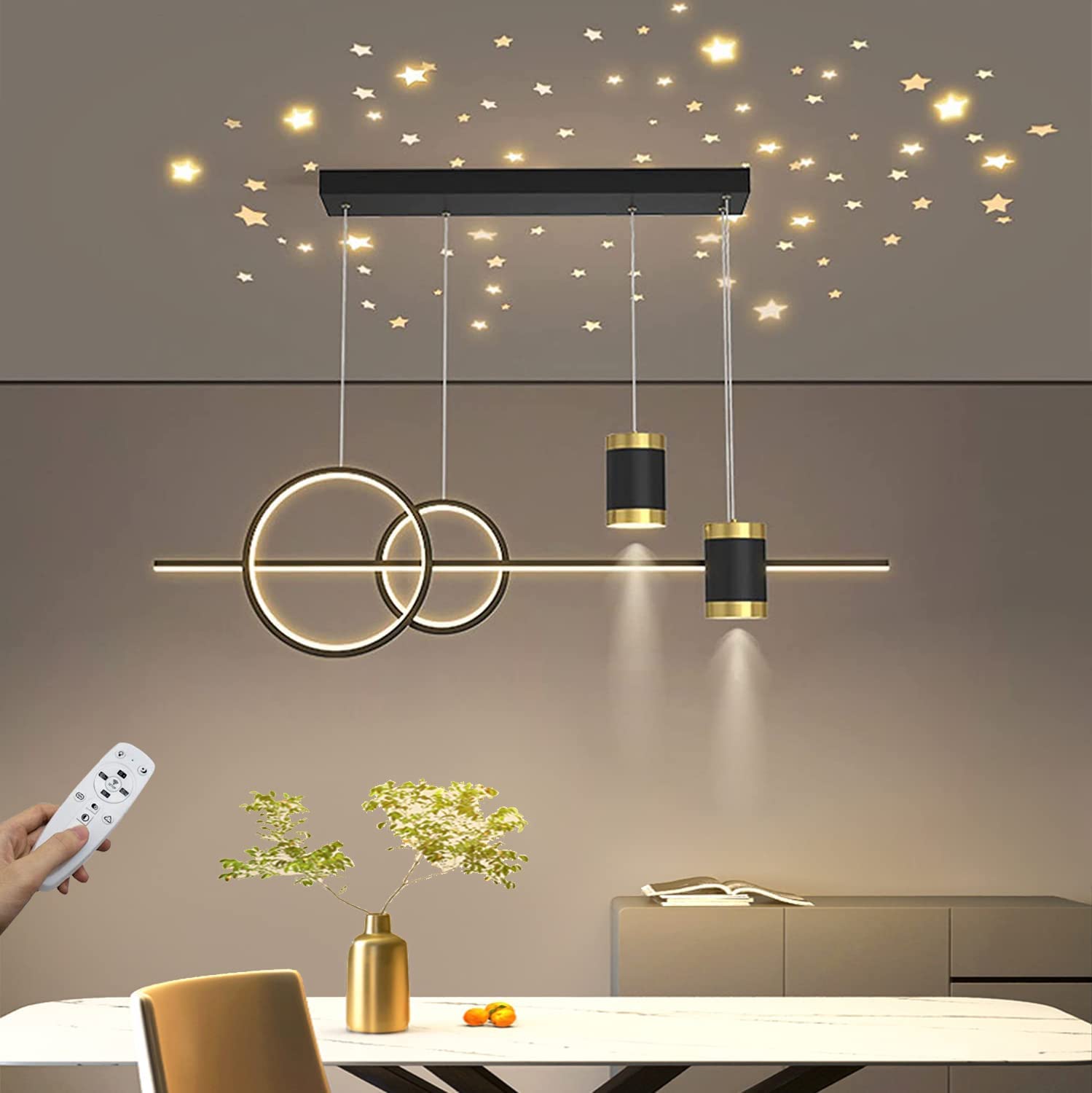 Lampy wiszące LED Stół Nowoczesna czarna lampa wisząca Lampa wisząca z regulacją wysokości Możliwość ściemniania za pomocą pilota Lampa wisząca do jadalni Salon Kuchnia Lampy barowe 100 cm (Kolor:
