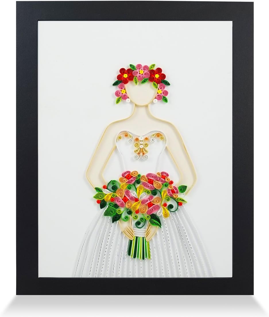 PaperTalk Bride Handmade Frame Paper Quilling 3D Wall Art as Unique Wedding Gifts for Home Decor