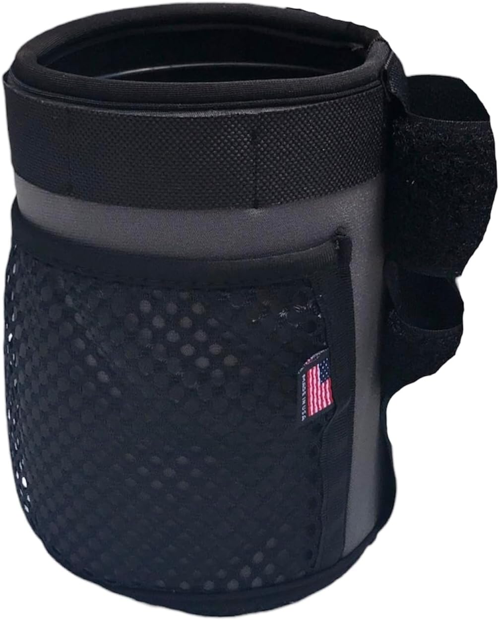 Bike Water Bottle Holder - E-Bike Drink Holder & Phone Mount with Mesh Front Pocket, Insulated Neoprene Bike Cup Holder for Cruiser, Mountain, Road Bikes, Scooters, Mobility Scooters - Charcoal Gray