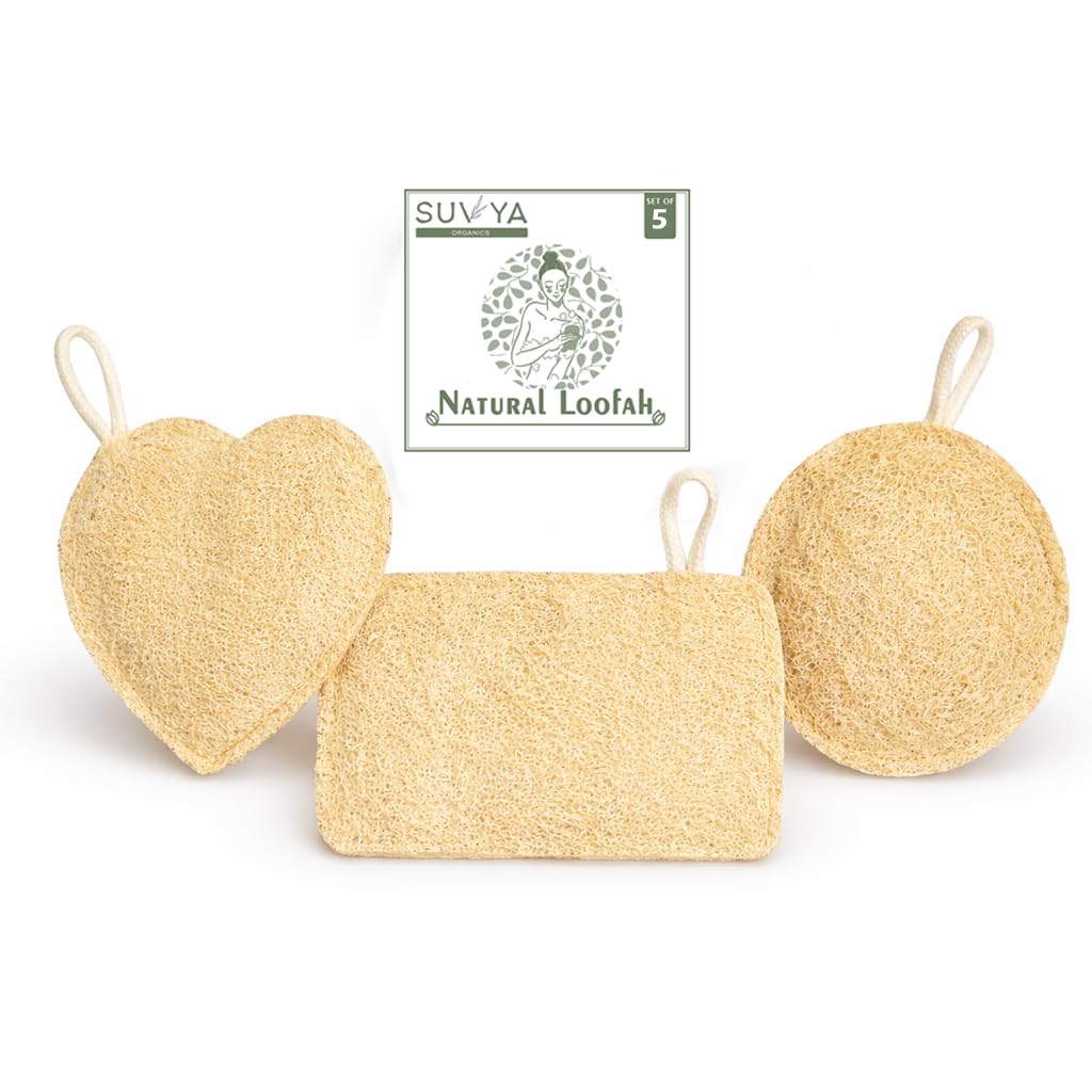 SUVYA Natural Loofah Sponge Set| Sun Dried Bath Loofah, Body Sponge & Scrubber for Men & Women | Organic Luffa for Bath Shower Skin Exfoliation| Heart, Round, Rectangle Shapes| 3 Pack-image-48