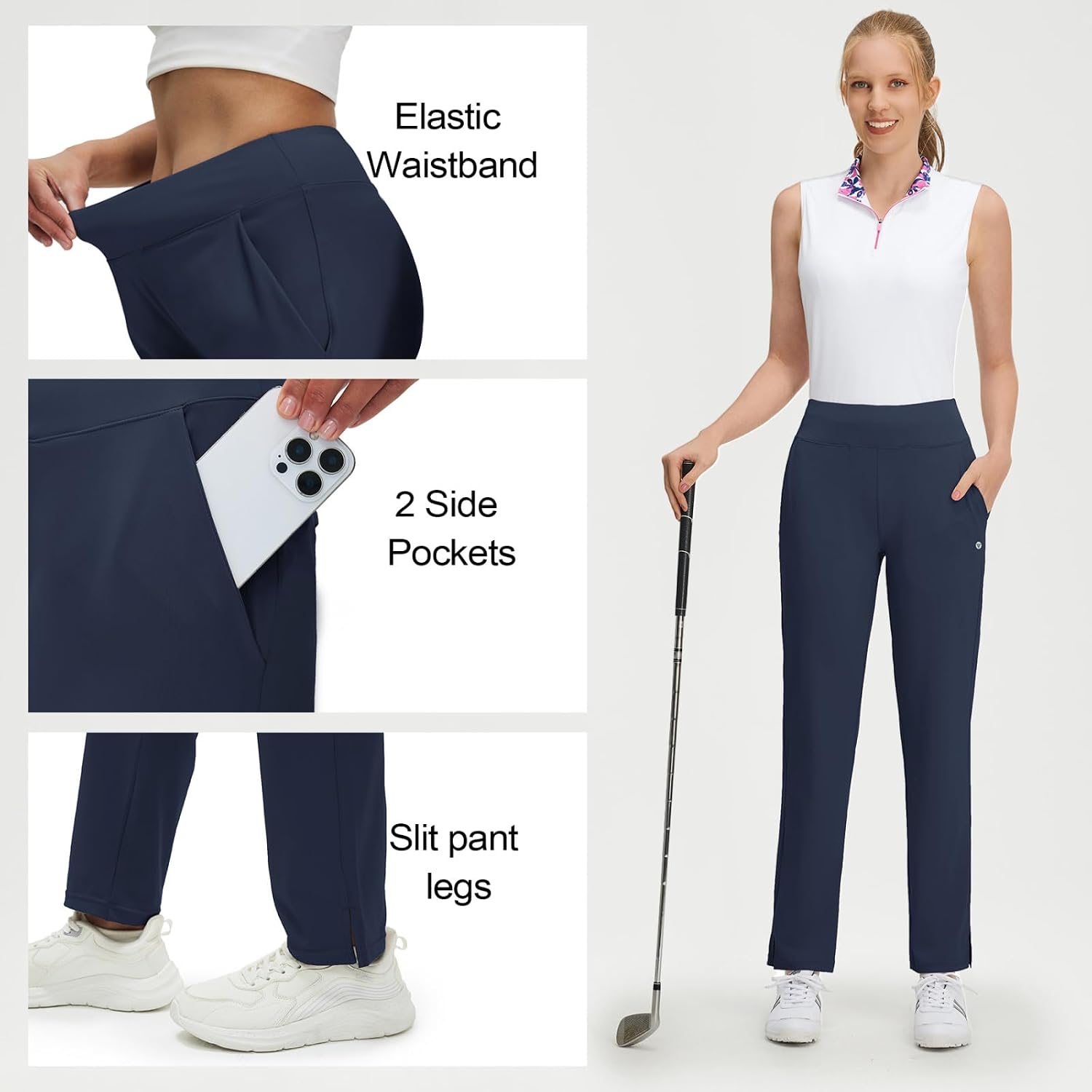 M MAELREG Women's Golf Pants Zipper Pockets Business Slacks for Work Travel Office Stretch Wrinkle Free Dressy Casual Pants