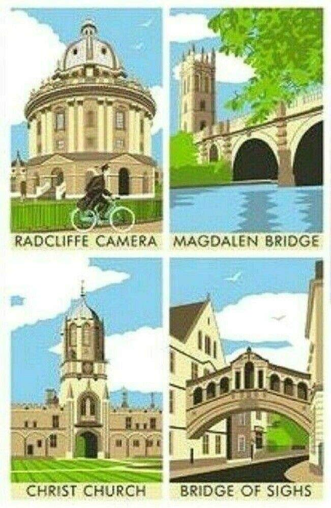 Elgate Multicolor Oxford Tea Towel Collage Souvenir Gift Magdalen Bridge Sighs University College