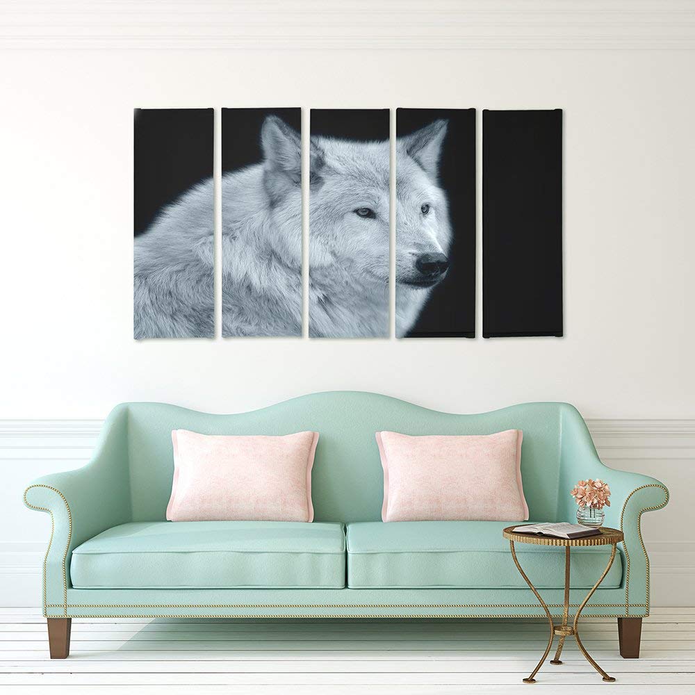 Feeby Frames, Leinwandbild, Bilder, Wand Bild - 5 Teile - Wandbilder, Kunstdruck XXL, Typ C, 300x140 cm, WOLF, TIERE, NATUR, GRAU, SCHWARZ