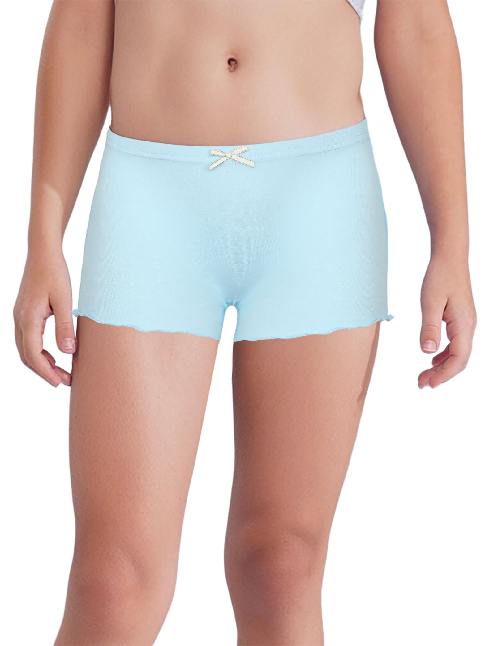 Kids Girls Lettuce Hem Dance Shorts Bowknot Panties Safety Under Dress Shorts Cotton Underwear