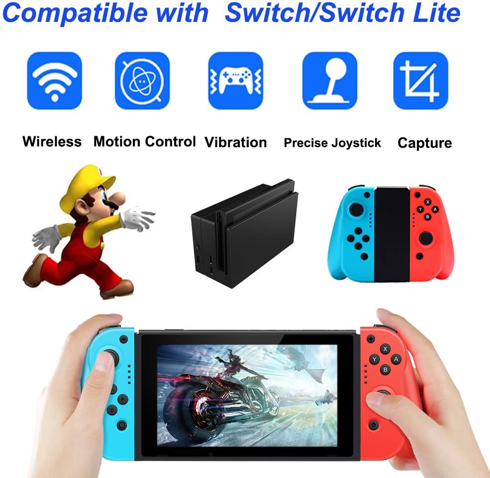 CuleedTec Wireless Switch Controllers Compatible with Switch, L&R Wireless Controller Compatible with Swicth/Switch Lite, with Vibration/Motion Control and Grip Stand (Blue + Red)