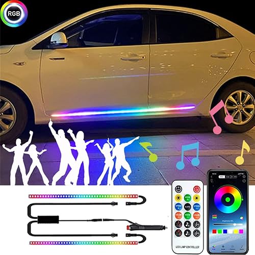 Luces de estribo RGB, tira de luz LED para automóvil, faldas de puerta lateral exterior, iluminación ambiental, colores de ensueño, 20 modos de