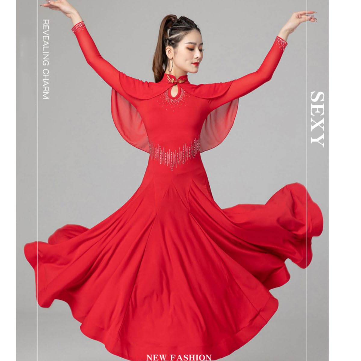 Abito da Competizione di Danza Latina per Donna, Costumi da Ballo per Donna, Abiti da Ballo per Valzer, Abbigliamento da Ballo Sexy (XL)