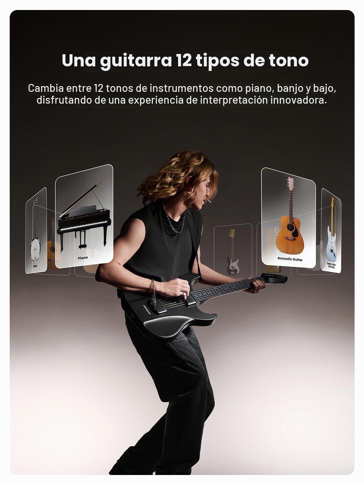 AeroBand AG01 - Guitarra eléctrica sin cuerdas, 9 tonos integrados, MIDI, mástil desmontable