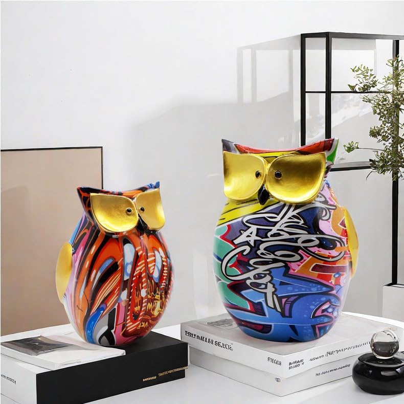 像カラフルな樹脂工芸品フクロウの装飾品ホームワインキャビネットリビングルーム樹脂水転写装飾