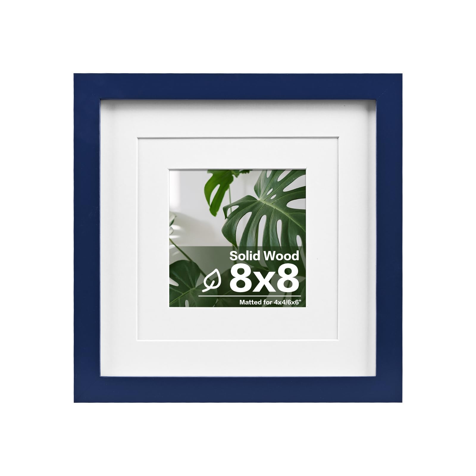 Cadre photo bois massif bleu 20x20 avec plexiglas passe-partout mural et table