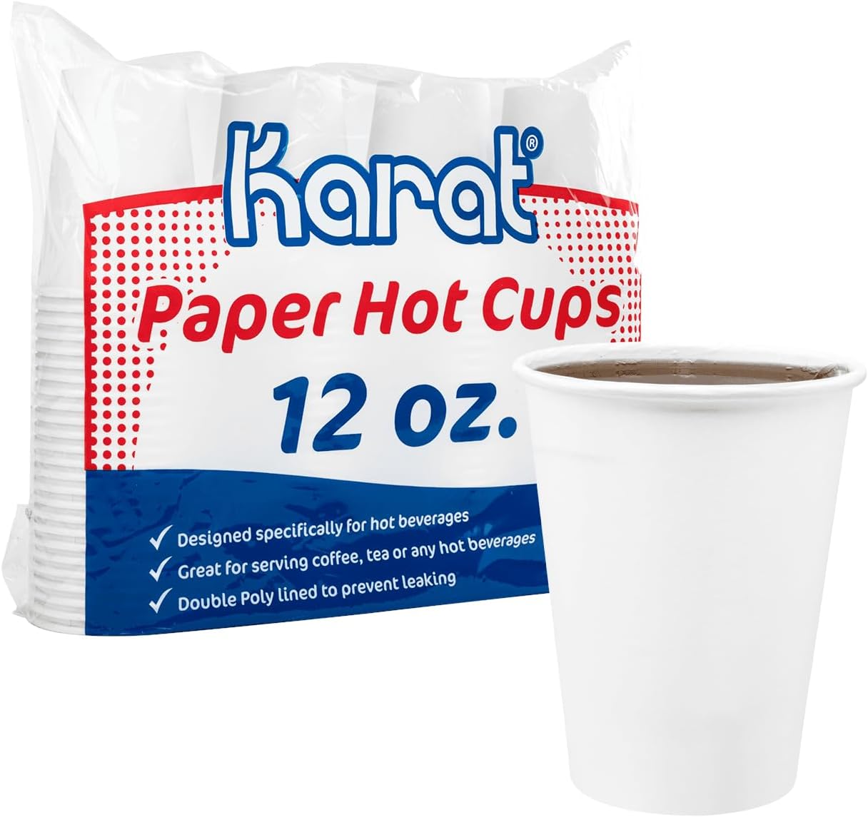 Karat [12oz - 300 ct White Paper Hot Cups, Disposable Coffee Cups, Perfect for To Go Drinks and Parties, Sturdy, Heat Resistant, and Ideal for Hot and Cold Beverages C-HC12W (300)