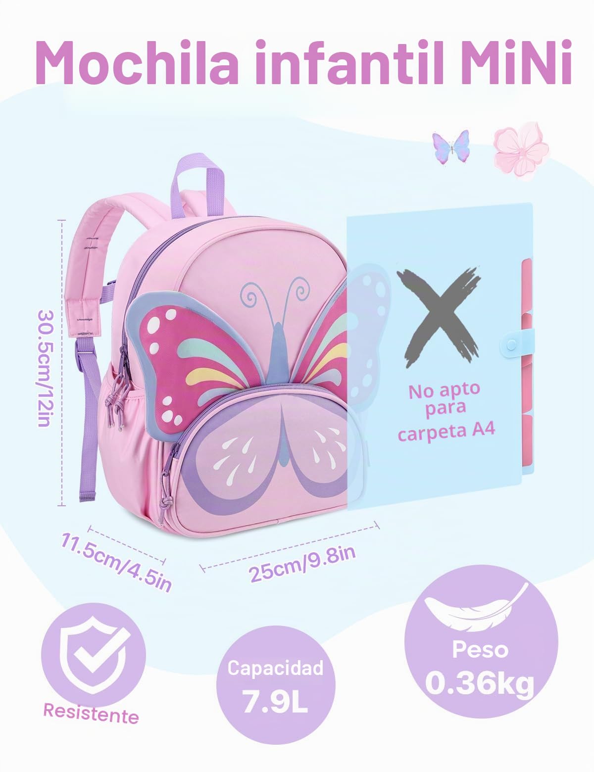 VASCHY Mochila niña y niño 3D 2-6 años Resistente al Agua Para Preescolar | Mochila Escolar Infantil con Cierre en el Pecho y Múltiples Bolsillos,Compartimentos,apta carpeta A4,Bolsillos Laterales