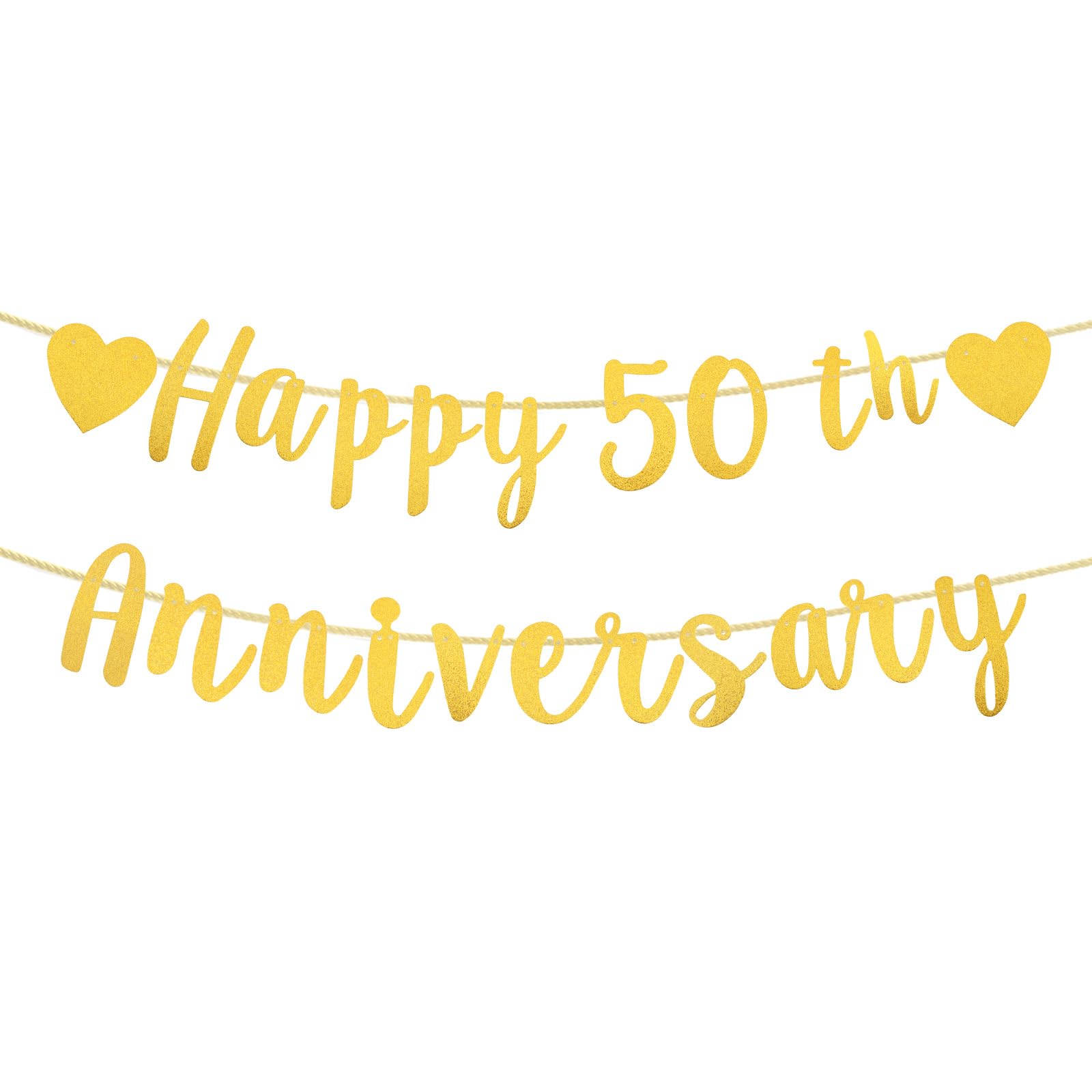 Luixenir Anniversary Decorations for 50th Golden Wedding Glitter Gold Happy Anniversary Banner for 50 Party Decorations for Couple and Parents