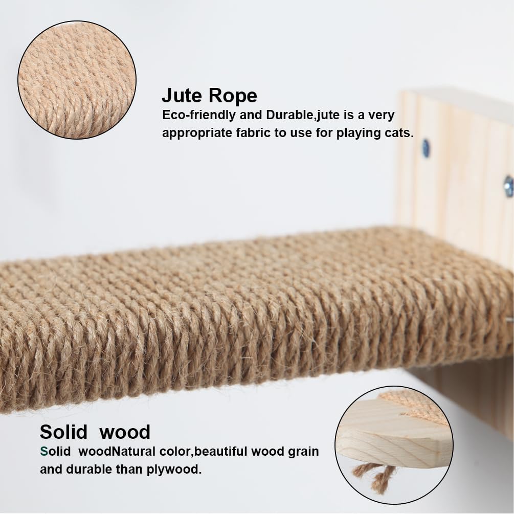 review 3 Pack，Cat Climbing Stairs Shelf Wall Mounted, Cat Stairway with Sisal Rope Scratching for Cats Perch Platform, Cat Wall Solid Wood Furniture, Cat wall steps do not need to be assembled.