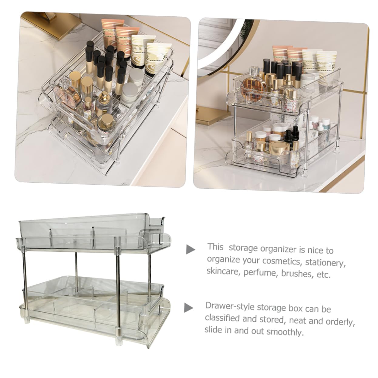 VICASKY Organizer Estraibile Due Scatola Stoccaggio per Cosmetici e Accessori per Cucina e Multifunzionale e Trasparente