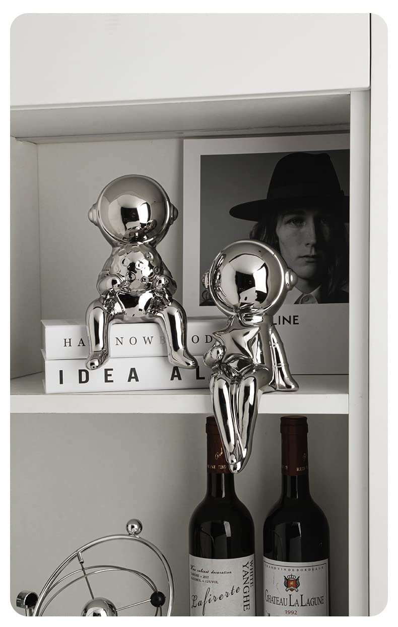 Figuras de Astronautas Adornos Hogar Modernos Estatuilla en Cerámica Decorativos Figuritas para Estante Estudio Salon Casa Accesorios Interior - Regalo para Cumpleaños Niños Navidad San Valentín