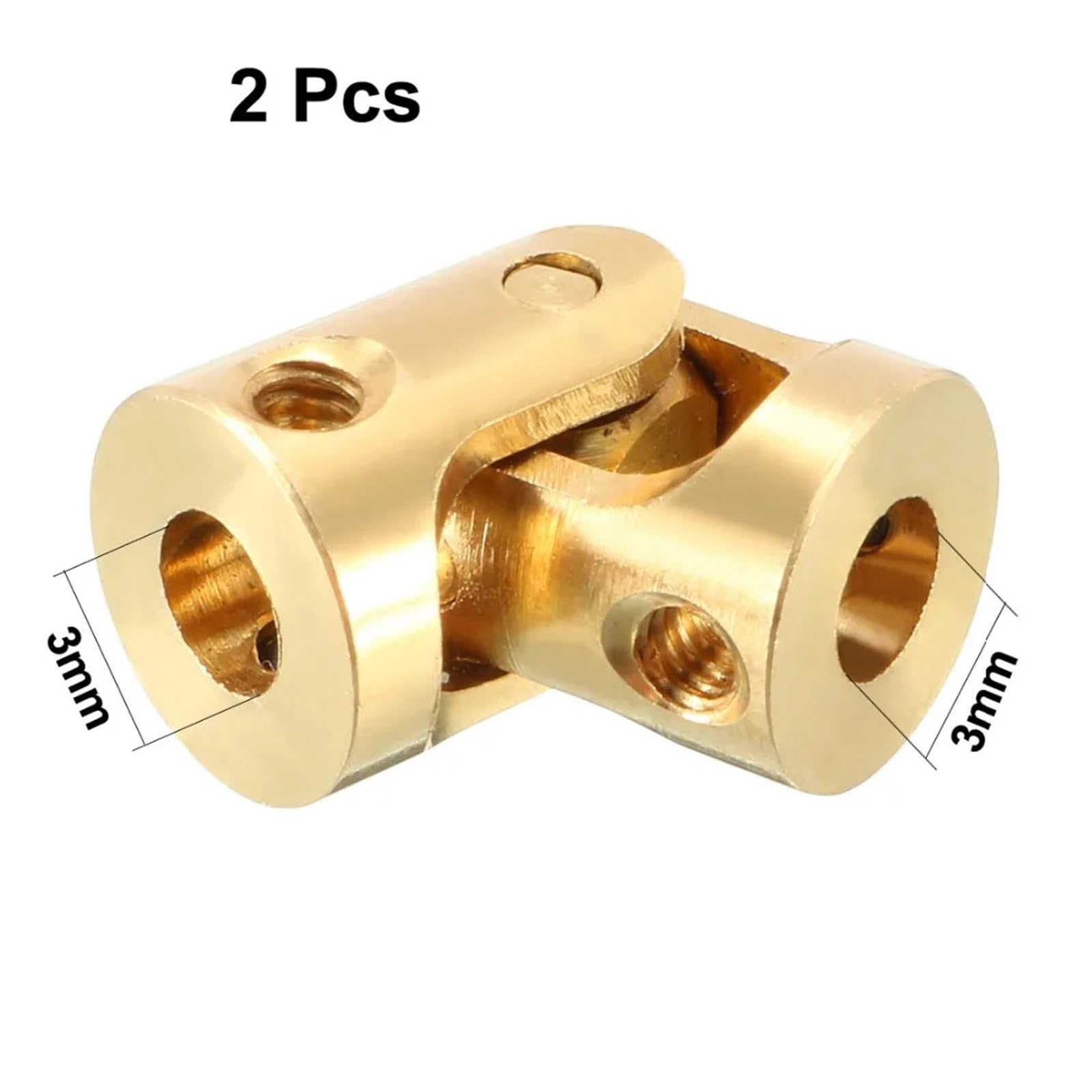 Acoplamiento de eje articulado, Paquete de 2 acopladores juntas plateados y dorados 3/5/6mm diámetro 23x11/13x7mm for coches juguete DIY(Gold,5mm to 5mm)