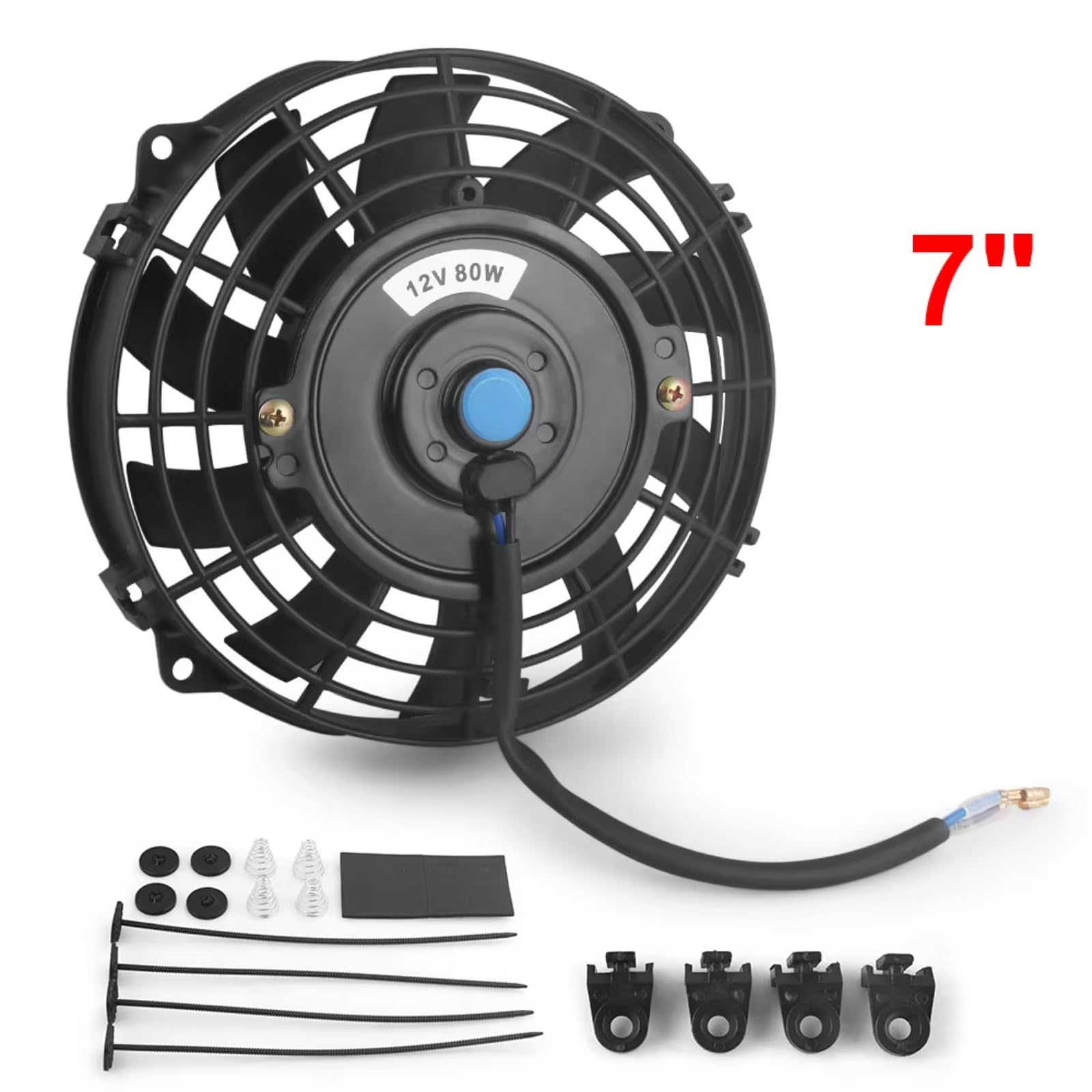 Universal 7 Pulgadas 12V 80W 2100RPM Aire Acondicionado De Coche Ventilador De Refrigeración De Radiador Electrónico Cuchillas Kit De Montaje Frío Eléctrico Eléctrico Ventilador Refrigeración