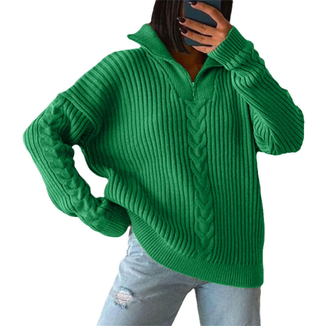 MokkpeqWomen Zipper Neck Long Sleeve Sweater Thickened Warm Loose Knit Sweater Coat