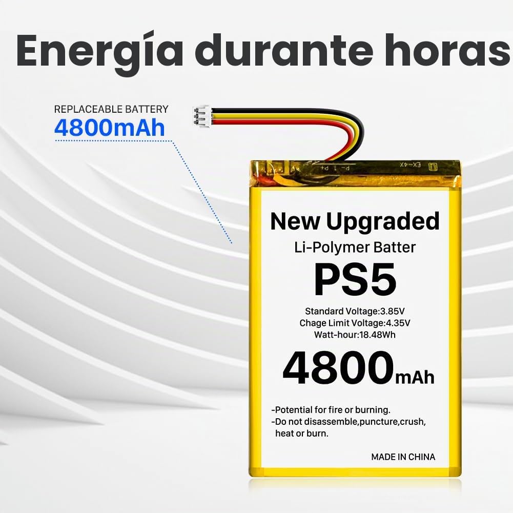 2 unidades de batería para mando PS5, 4800 mAh, LIP1708, de ion de litio, para Sony Playstation 5 Dualsense Controller CFI-ZCT1W, sustitución de la PS5 LIP1708 con kit de herramientas