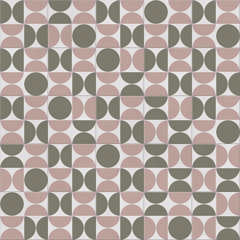 R2 Flooring- Retro Geo Tile Effect Vinyl Flooring Roll, Slip Resistant, felt back vinyl, kitchen vinyl, bathroom flooring, tile design vinyl flooring (Ochre Blush, 1m x 4m)