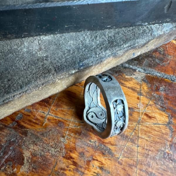 Miniatura 4 de Handcrafted Japanese Lotus Flower Silver Ring, 0.024 lbs, 0,47 x 0,47 Inch, Pisces-inspired Fish Design, Yin Yang Symbol, Memorial Gift, Unique