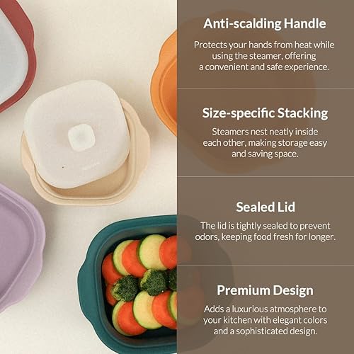 Miniatura 5 de Vaporizador múltiple de silicona fabricado en Corea para microondas para cocinar y recalentar, libre de BPA, flexible y duradero (rojo arce, 40.58