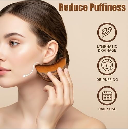 Miniatura 3 de Cepillo facial de contorno linfático, cepillo de drenaje facial linfático, suave, orgánico, reduce la hinchazón, mejora la piel y el resplandor,