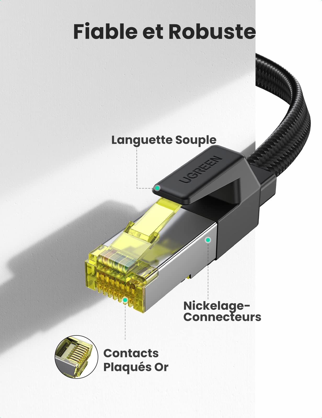 UGREEN Cat 7 Plat Câble Ethernet RJ45 Nylon Tressé 10Gbps 600MHz 8P8C Compatible avec PS5 PS4 TV Box Xbox Routeur Modem PC Consoles de Jeux (20M)