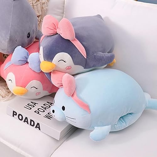 Miniatura 4 de ARELUX Almohada de peluche de pingüino rosa, almohada de peluche, lindo juguete de peluche para acurrucarse, almohada Kawaii suave para abrazar para