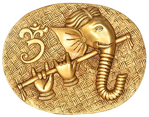 Statue murale Ganesha flûtiste en laiton massif ciselé main une œuvre décorative de prestige - 2