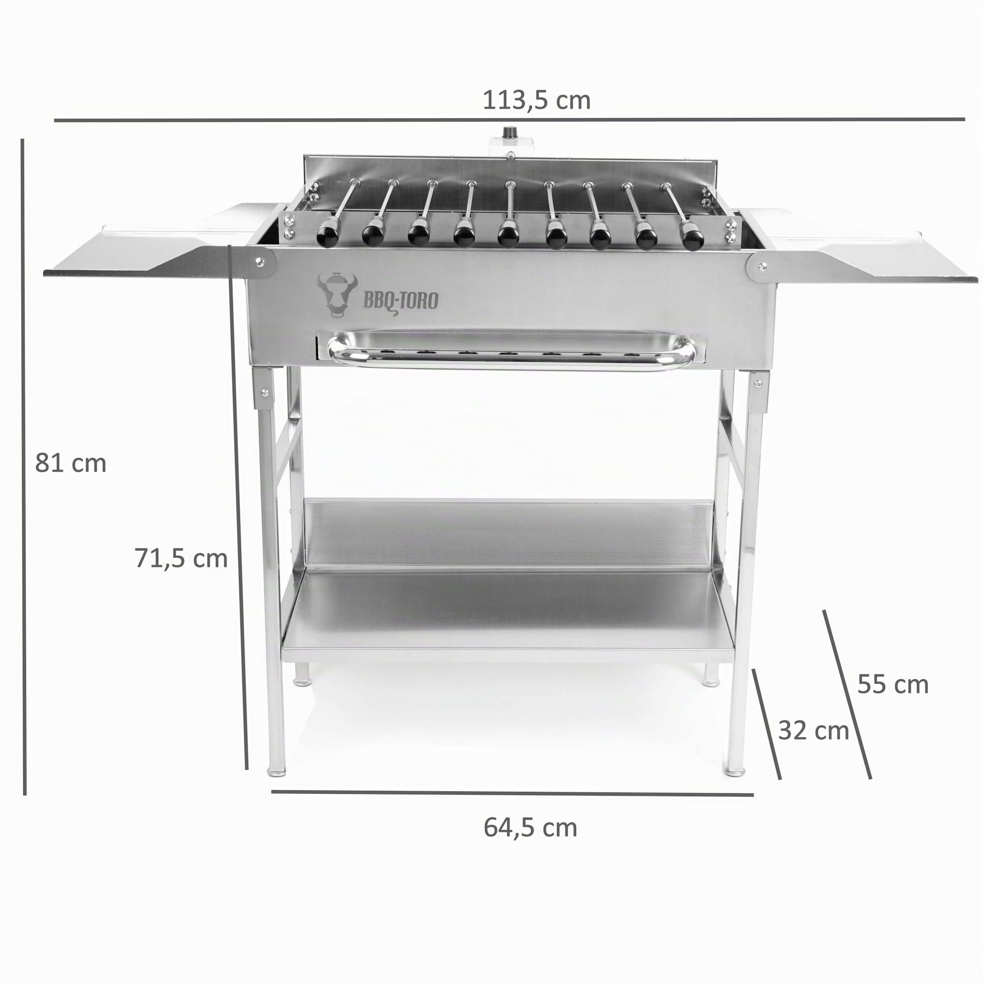 BBQ-Toro Grill con tavolo con girarrosto elettrico e griglia | Griglia con girarrosto in acciaio inox con 9 spiedini e motore | Con spina e USB