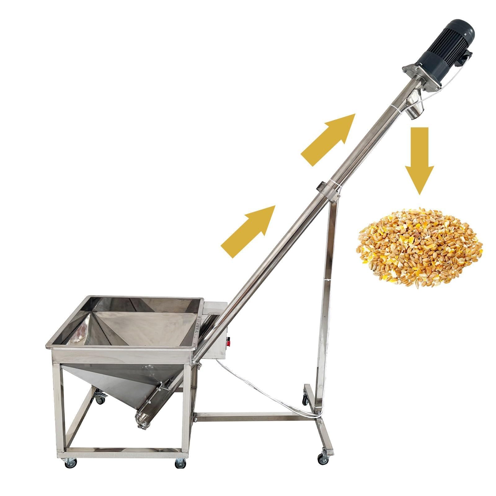 BEILOCKERY Spring Screw Conveyor 750W Portable Inclined Type Granule Conveyor 110-661lb/h Automatic Stainless Steel Spring Feeder for Powders with 76"