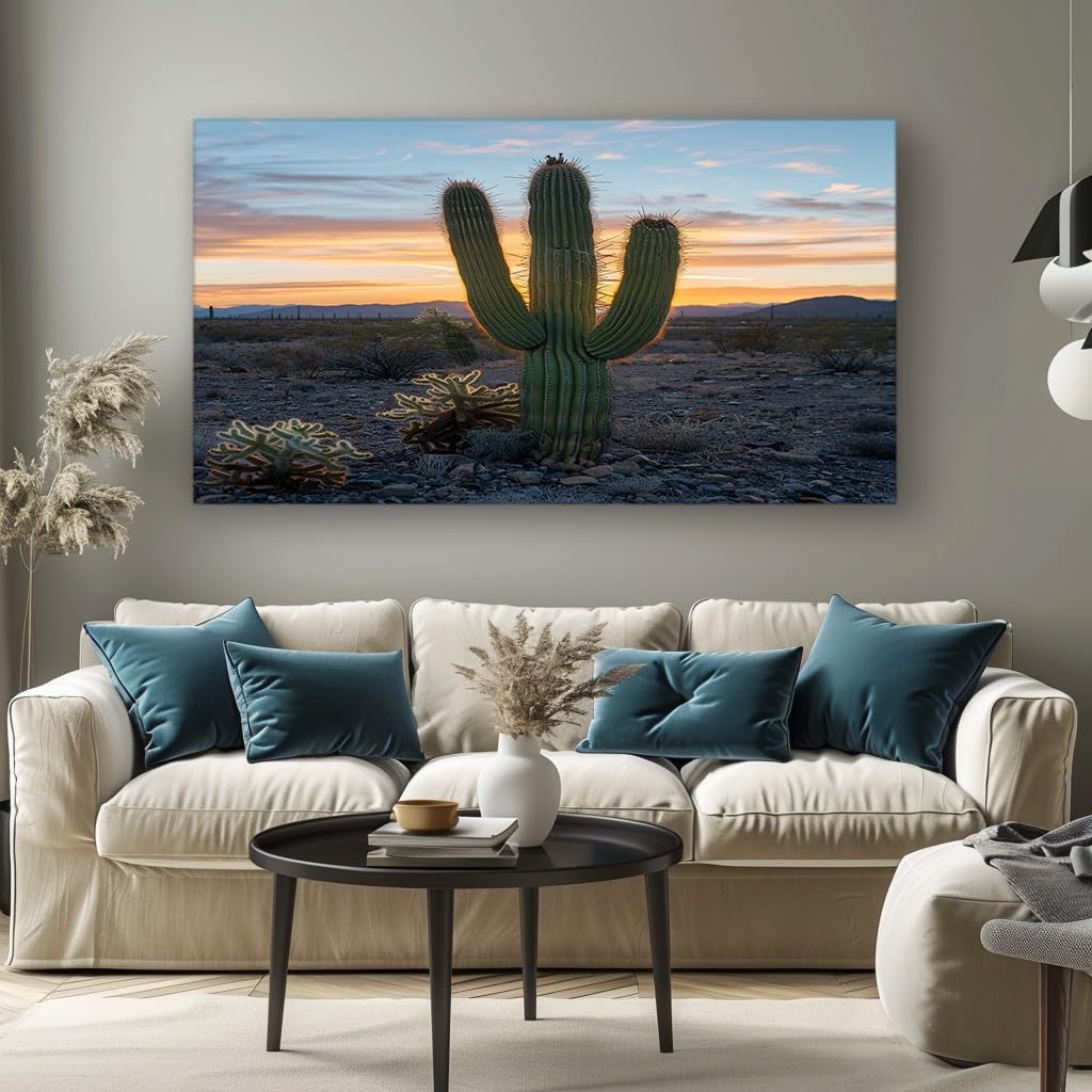 MKBKLI Abstract Canvas Wall Art for Living Room Desert Cactus Paintings for Bedroom, Office, Kitchen - Home Decor Pictures, 60x120cm