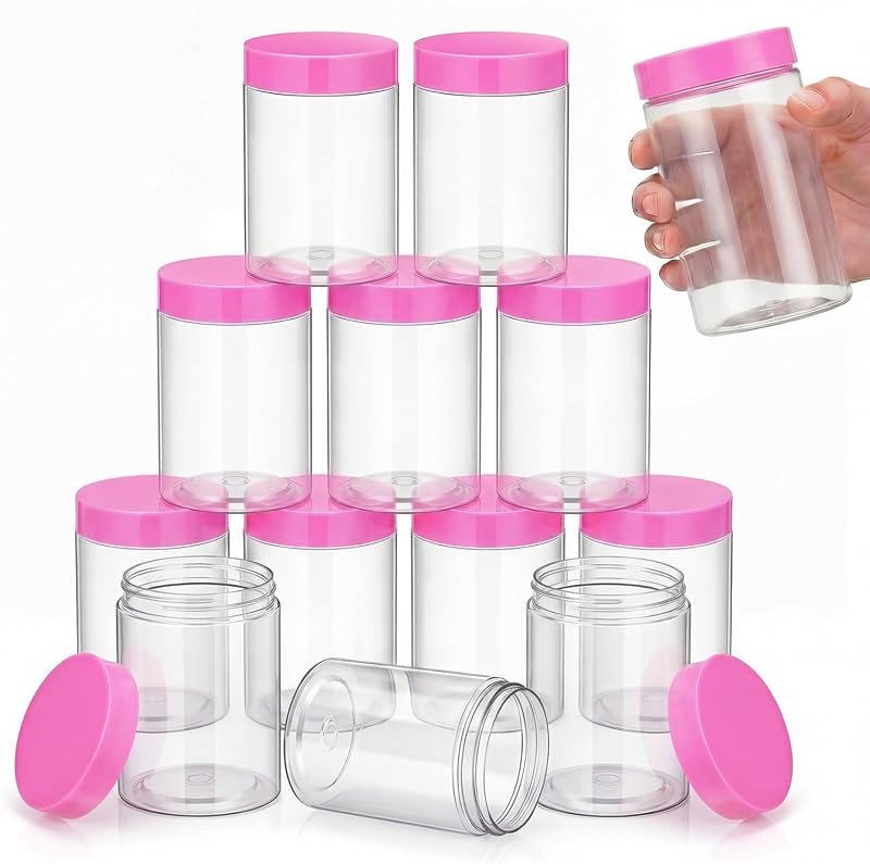 SATINIOR Frascos Plásticos Redondos com Tampa Rosqueável, Cor-de-rosa, Pacote com 12