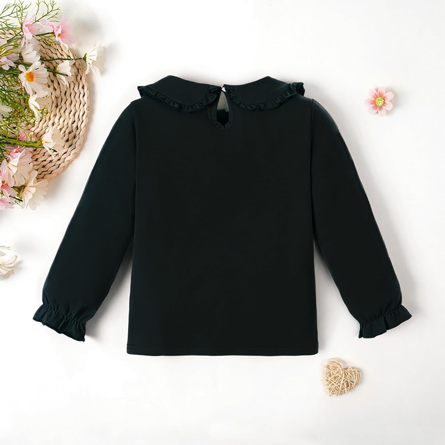 Magic Park 12M-14Y Toddler Girl Long Sleeve Blouse Girls Ruffle T-Shirt Solid Color Tee Casual Tops Holiday Winter Shirts - Image 3