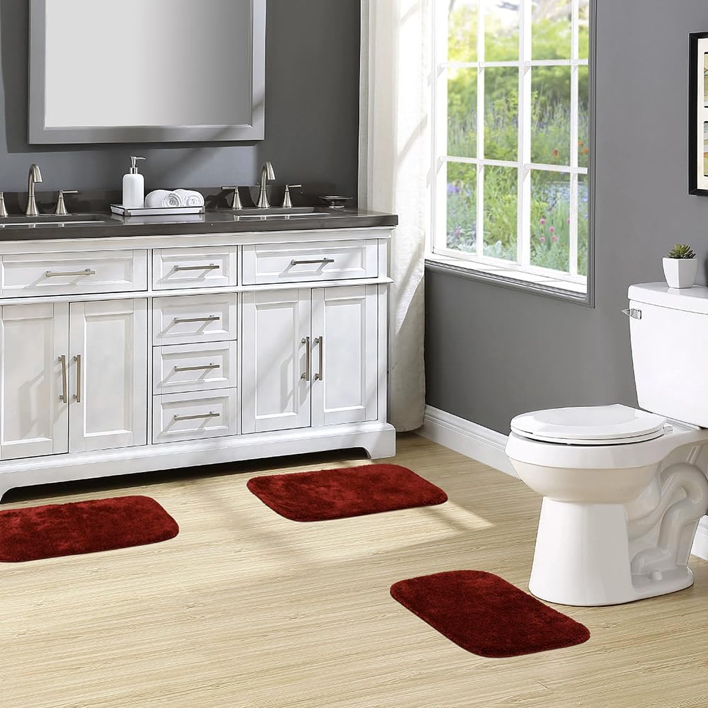 garland rug traditional nylon washable chili pepper red 3 bath rugs (17" x 24", 21" x 34", 21" x 34") - soft, absorbent, and stylish for your bathroom