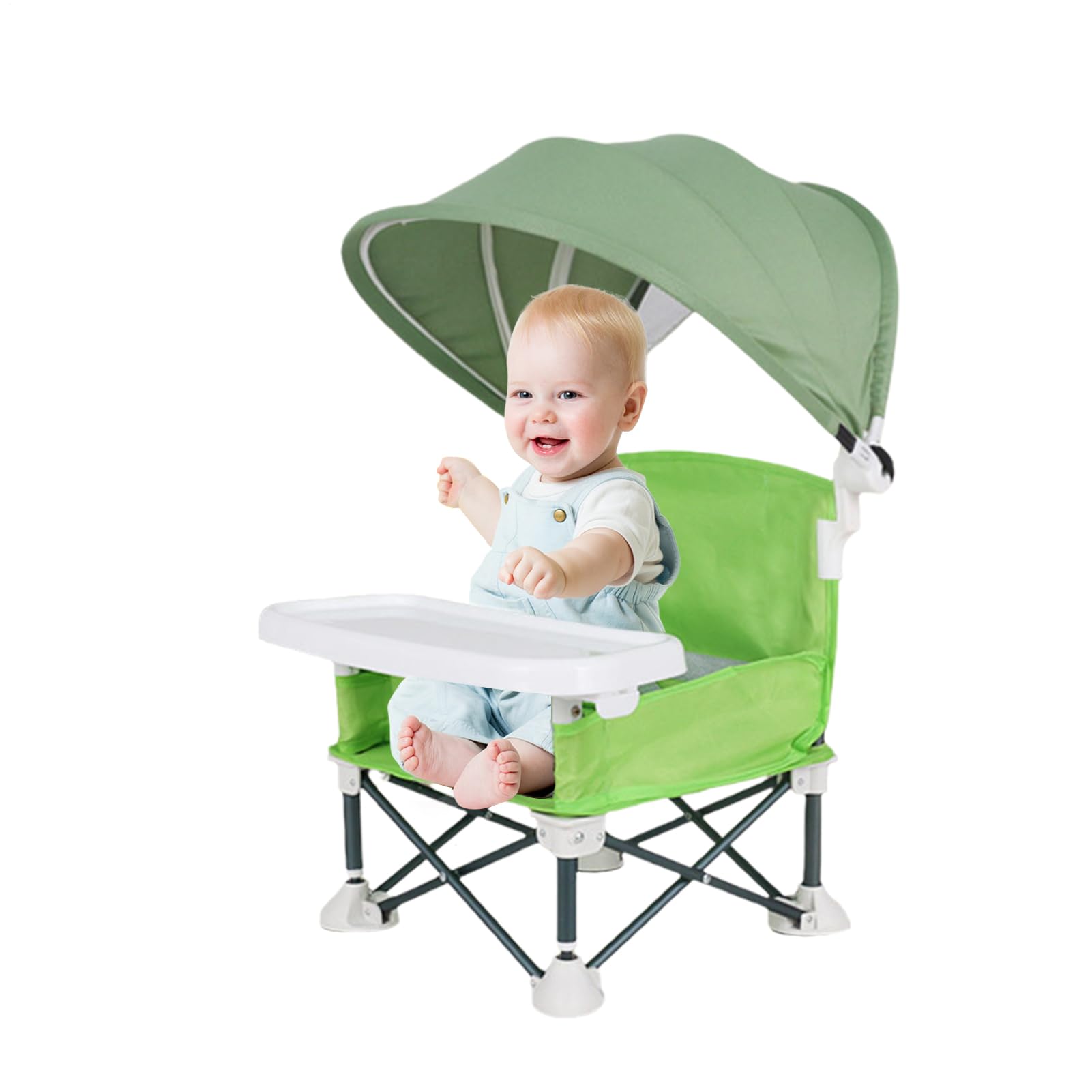 Seggiolino portatile per bambini, da viaggio, con vassoio per mangiare, pieghevole, con tettuccio parasole, per casa, viaggi, campeggio, picnic, prato, spiaggia