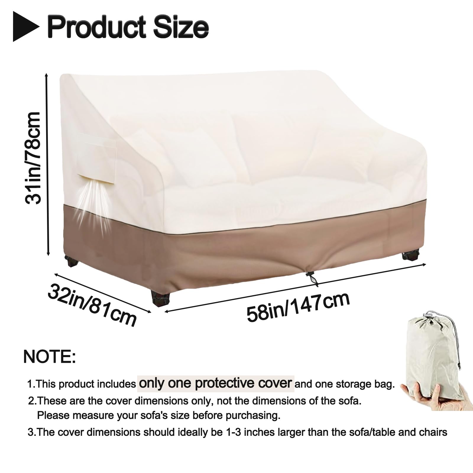 Funda Impermeable para Sofá de Exterior,Fundas Muebles Banco Sofa de Palets Asientos Jardin Exterior 2/3/4 Plazas,Tela Cubierta Sofa 210D Oxford Resistente al Viento y Polvo,Beige&Coffee,147x81x78cm