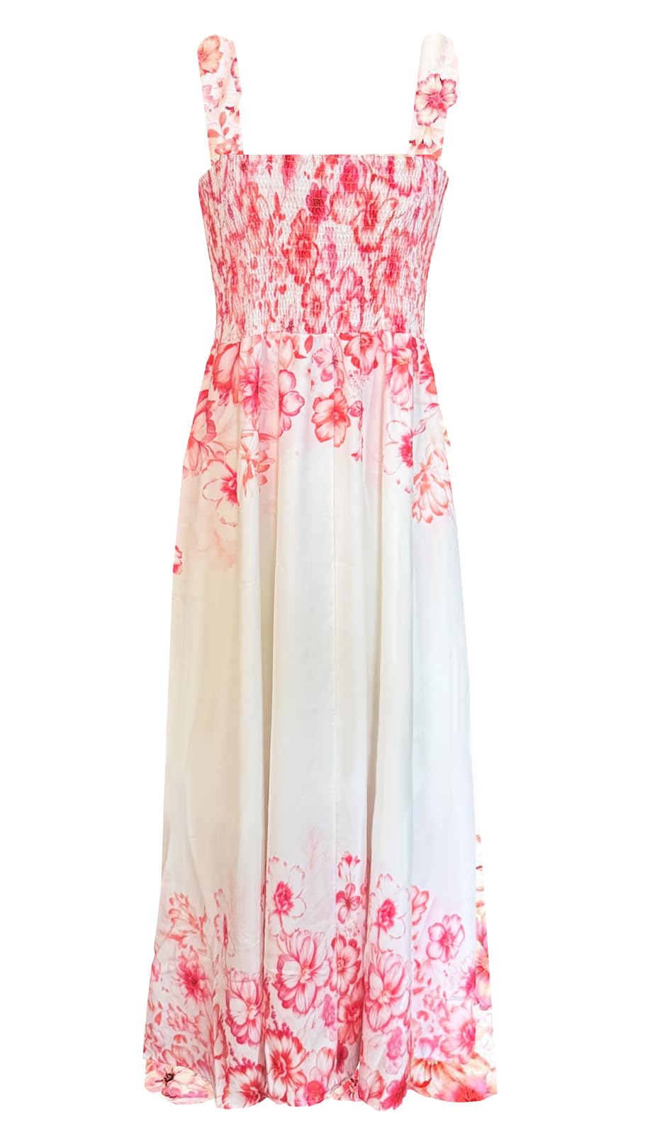 kinstell Women's Summer Boho Spaghetti Strap Square Neck Ruffle Casual Flowy Long Dress Beach Swing Party Maxi Dress