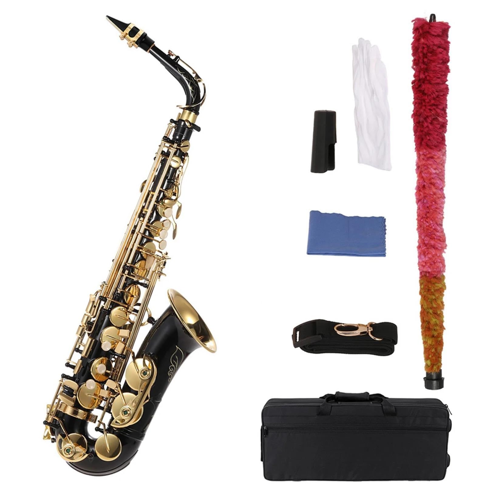 Saksofon Altowy Eb Mosiądz Lakierowany Na Złoto E Płaski Saksofon Altowy Instrument Dęty Drewniany Z Torbą Akcesoria Saksofonowe profesjonalny Saksofon (Color : Black Eb Alto Sax)