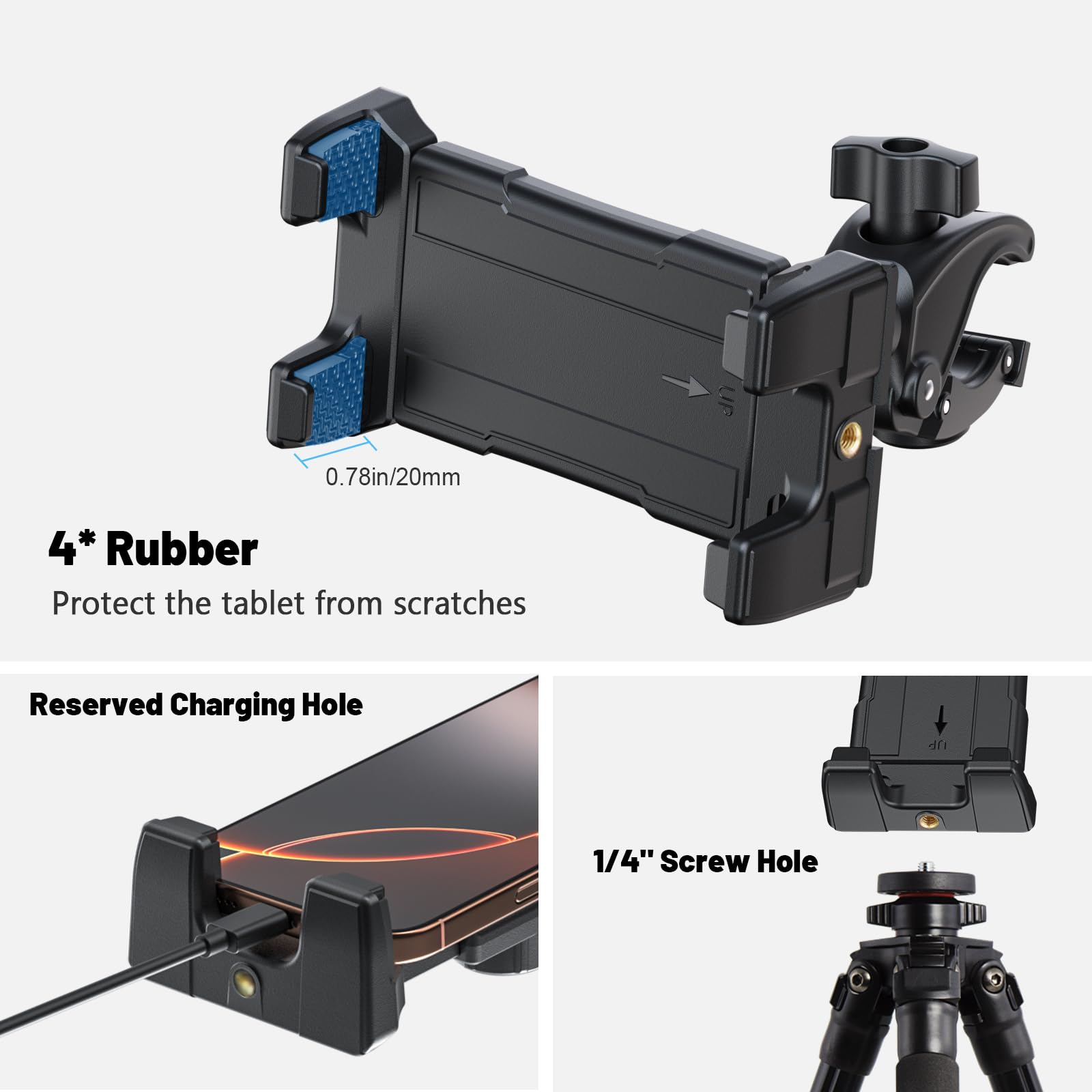 OHLPRO Support pour iPad mic, Support de Tablette pour Tapis de Course, Pieds de Micro Musique Pivotant à 360° Compatible avec 5" - 13" iPad Air Pro Mini Galaxy Tab S9 Kindle Fire Switch