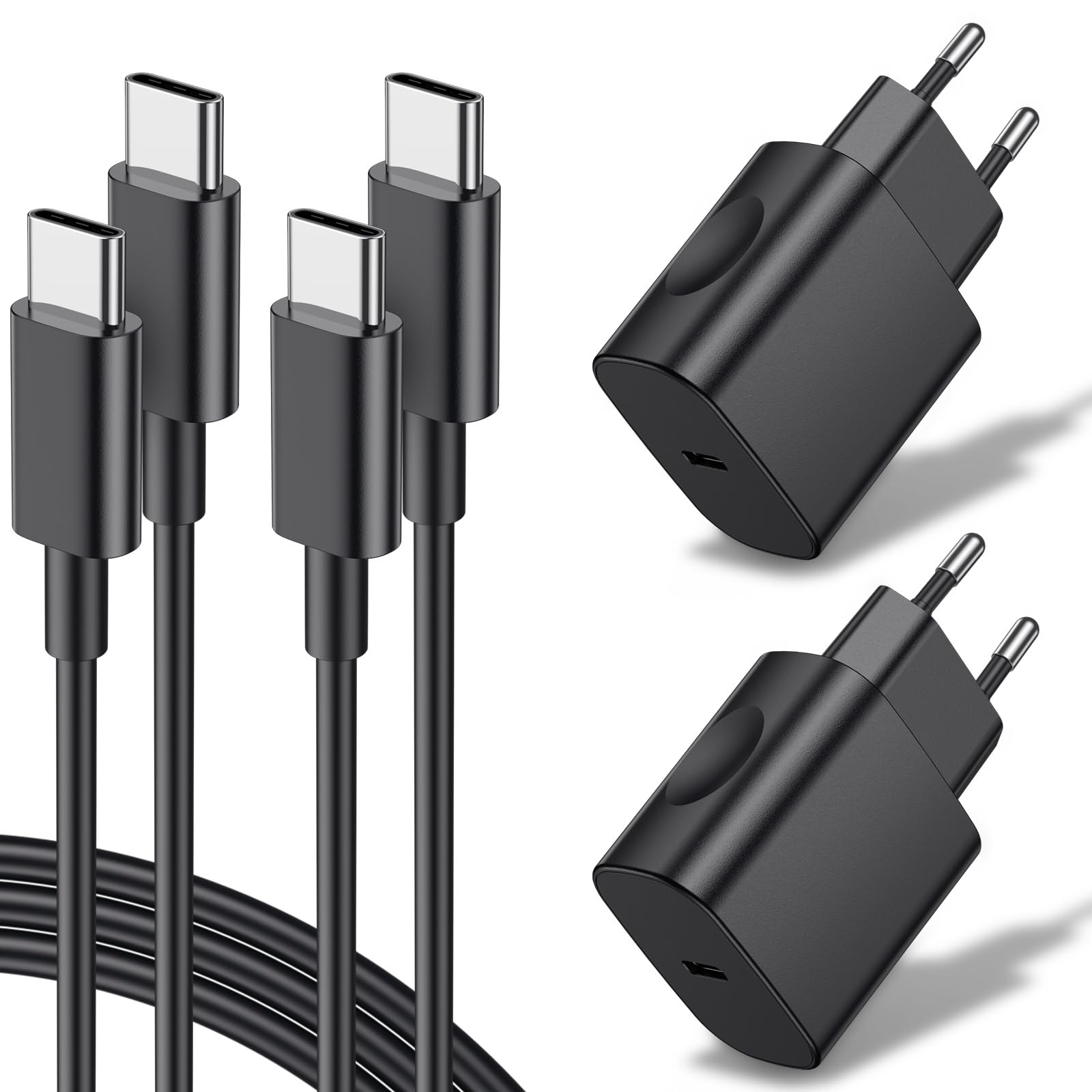 2er Pack 40W Ladegerät USB C Mehrfach, 4 Port USBC Stecker Netzteil Ladeadapter, Adapter Kompatibel mit iPhone 16 15 14 13 12 11 Pro Max SE XS XR X 8 7 Plus, iPad, Samsung Schnellladegerät Steckdose