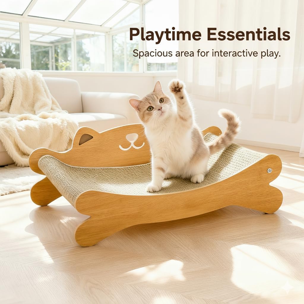 Cat Scratcher Bed for Indoor Cats - Summer Cool Hammock, 23.2″ Large Scratching Lounge with 40 lbs Weight Capacity, Wooden Modern Cat Scratching Post & Pad Furniture