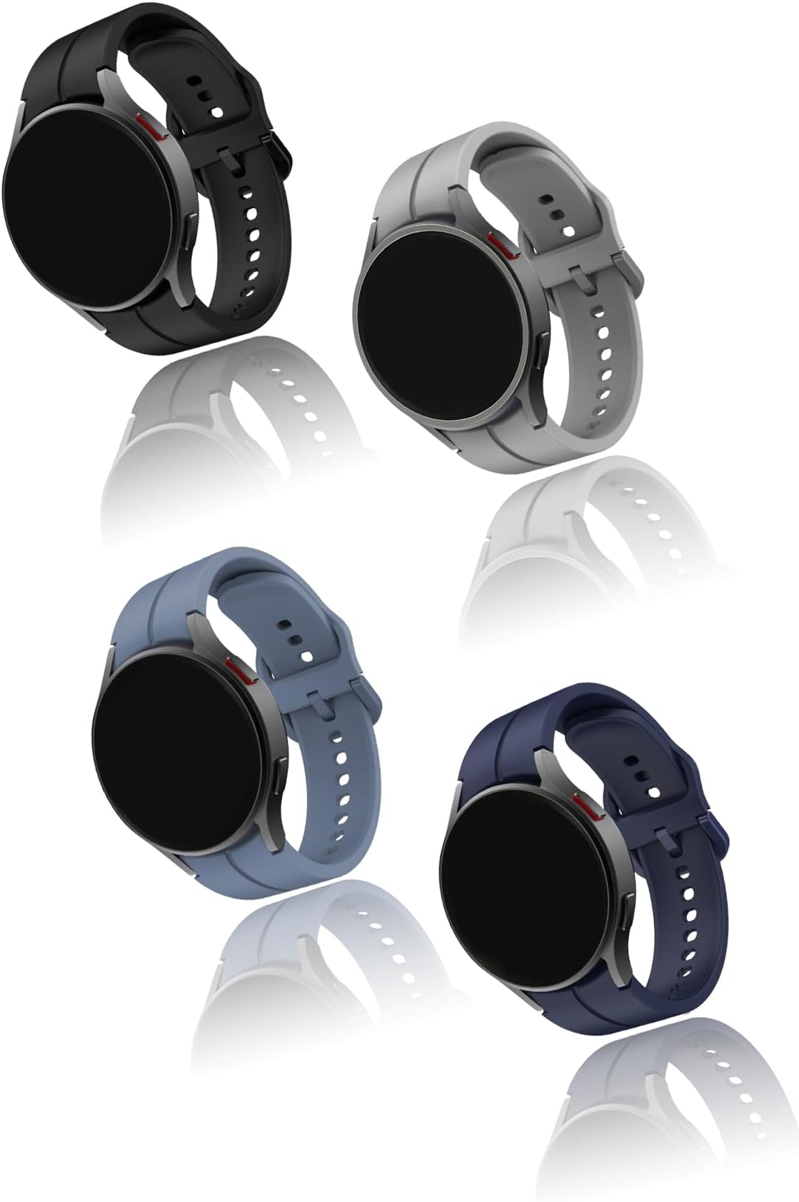 – 4-Pack Silicone Replacement Strap for Samsung Galaxy Watch 5 Pro 45mm, Galaxy Watch 4 40mm/44mm, Classic 42mm/46mm - No Gap Fit with Colorful Buckles(Black/Midnight Blue/Grey/Light Blue)
