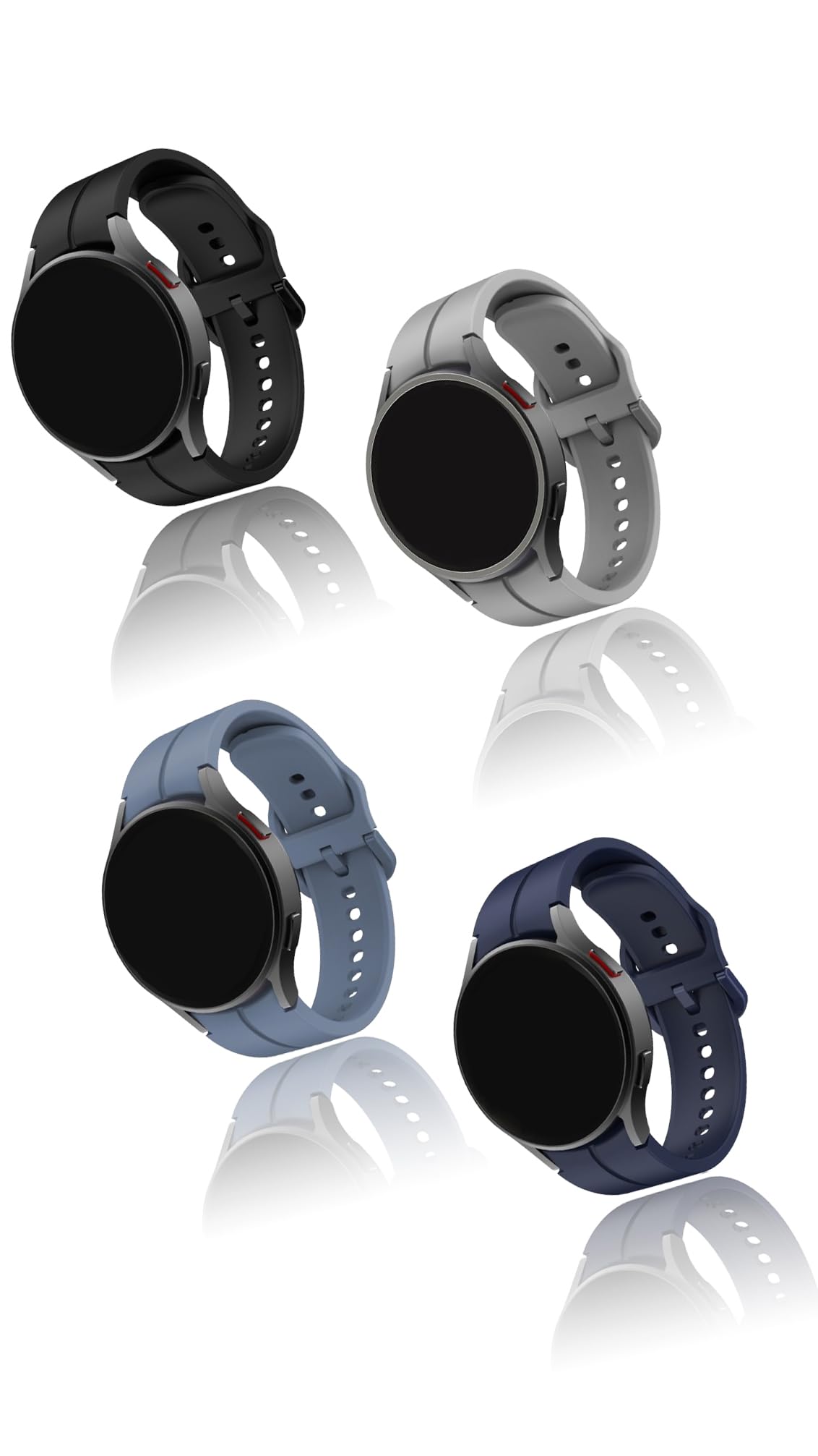 4-Pack Silicone Replacement Strap for Samsung Galaxy Watch 5 Pro 45mm, Galaxy Watch 4 40mm/44mm, Classic 42mm/46mm - No Gap Fit with Colorful Buckles(Black/Midnight Blue/Grey/Light Blue)