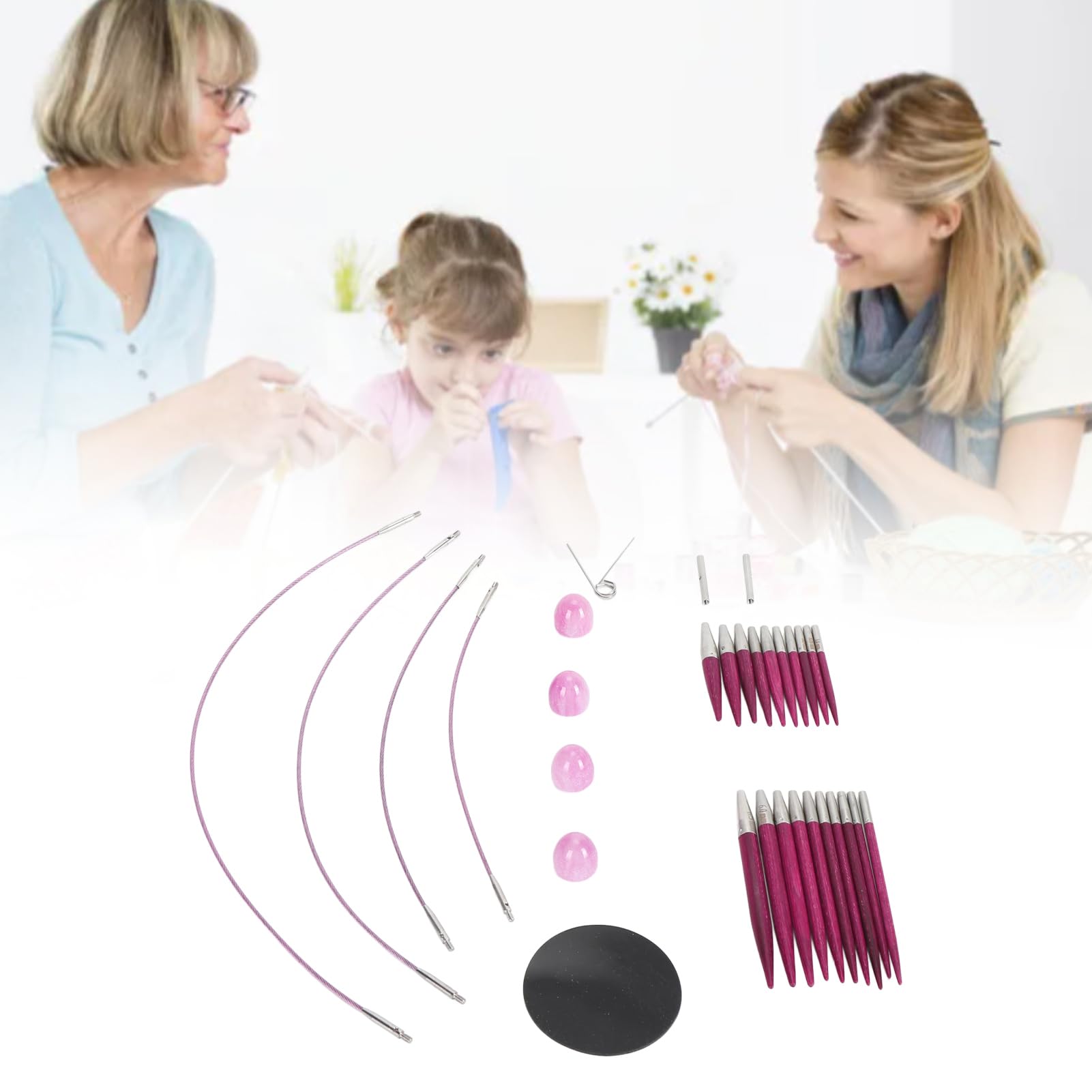 CHICIRIS 20-częściowy Zestaw igieł z żyłką Ergonomiczne, Odpinane Druty do Robienia na Drutach Płynny Ruch ślizgowy dla Domowych Hobbystów Robiących na Drutach Drewno Brzozowe Aluminium Stal