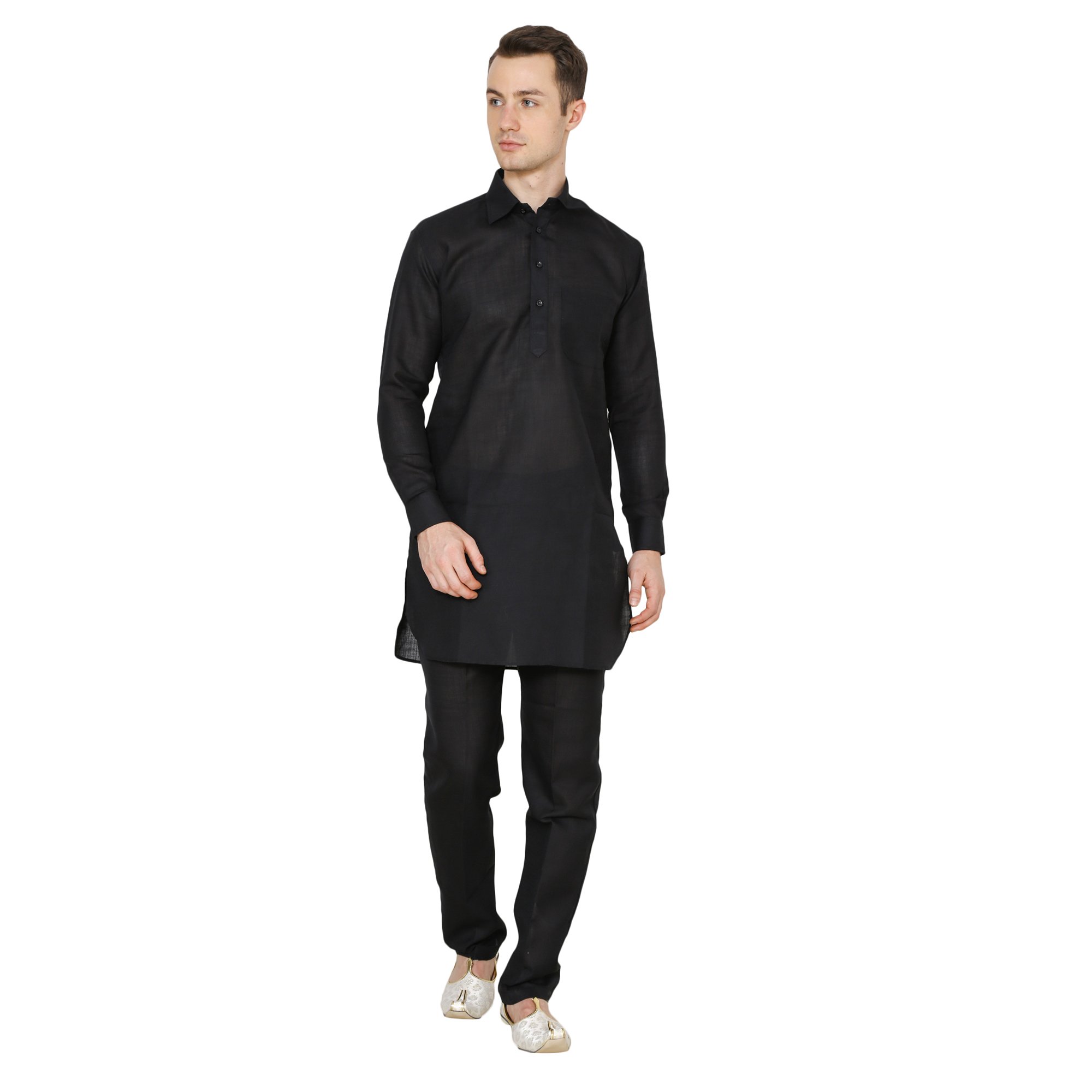 royal kurta Mens Black Linen Pathani Kurta And Trouser Pants-picture-52