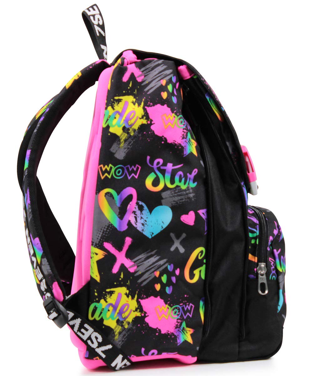 Seven Zaino Scuola Estensibile, Multicolore, Iridiscent, Zaino Doppio Scomparto Estensibile Tramite Zip Laterali, Scuola, Bambina e Ragazza